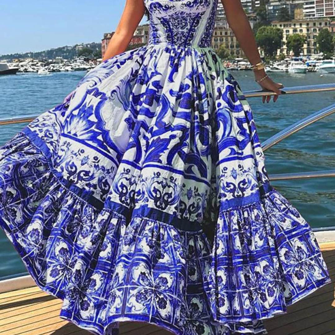 'Summer days' Printed V-neck maxi dress
