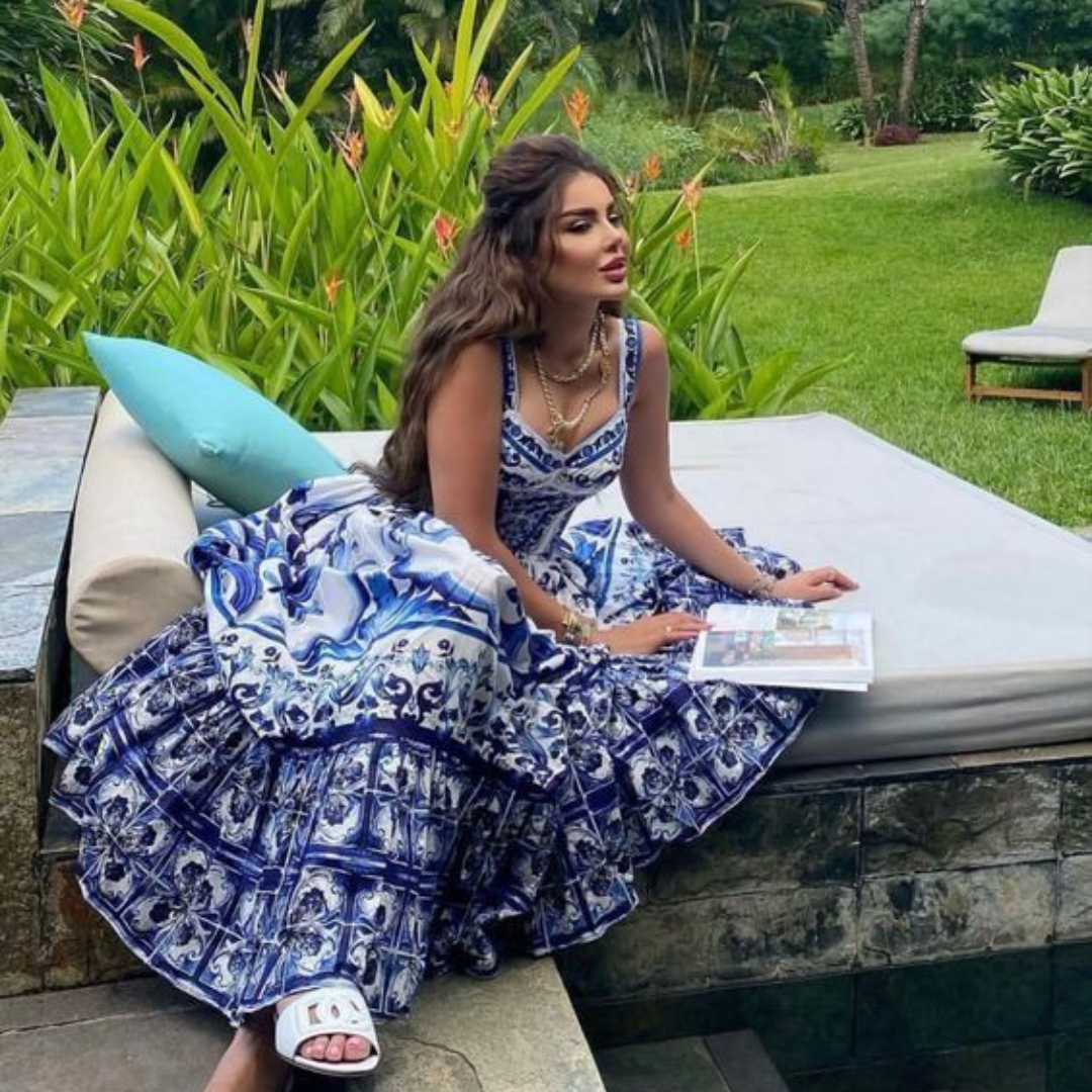 'Summer days' Printed V-neck maxi dress
