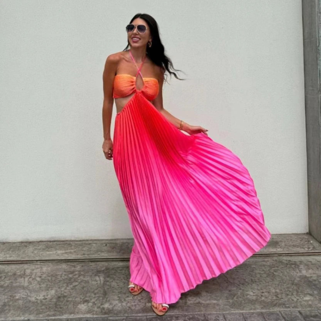 'Genela' gradient pleated long dress