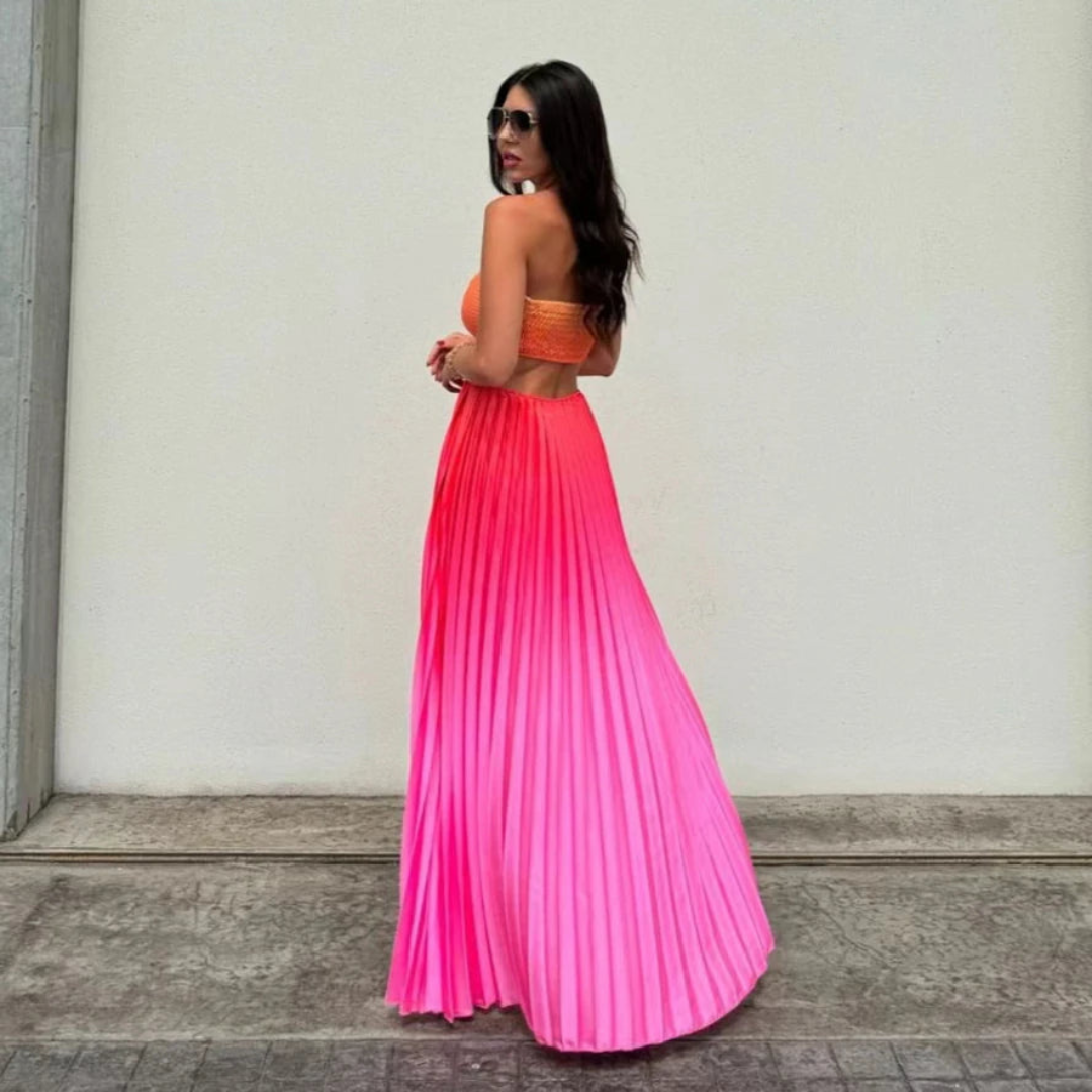 'Genela' gradient pleated long dress