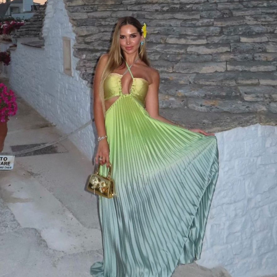 'Genela' gradient pleated long dress