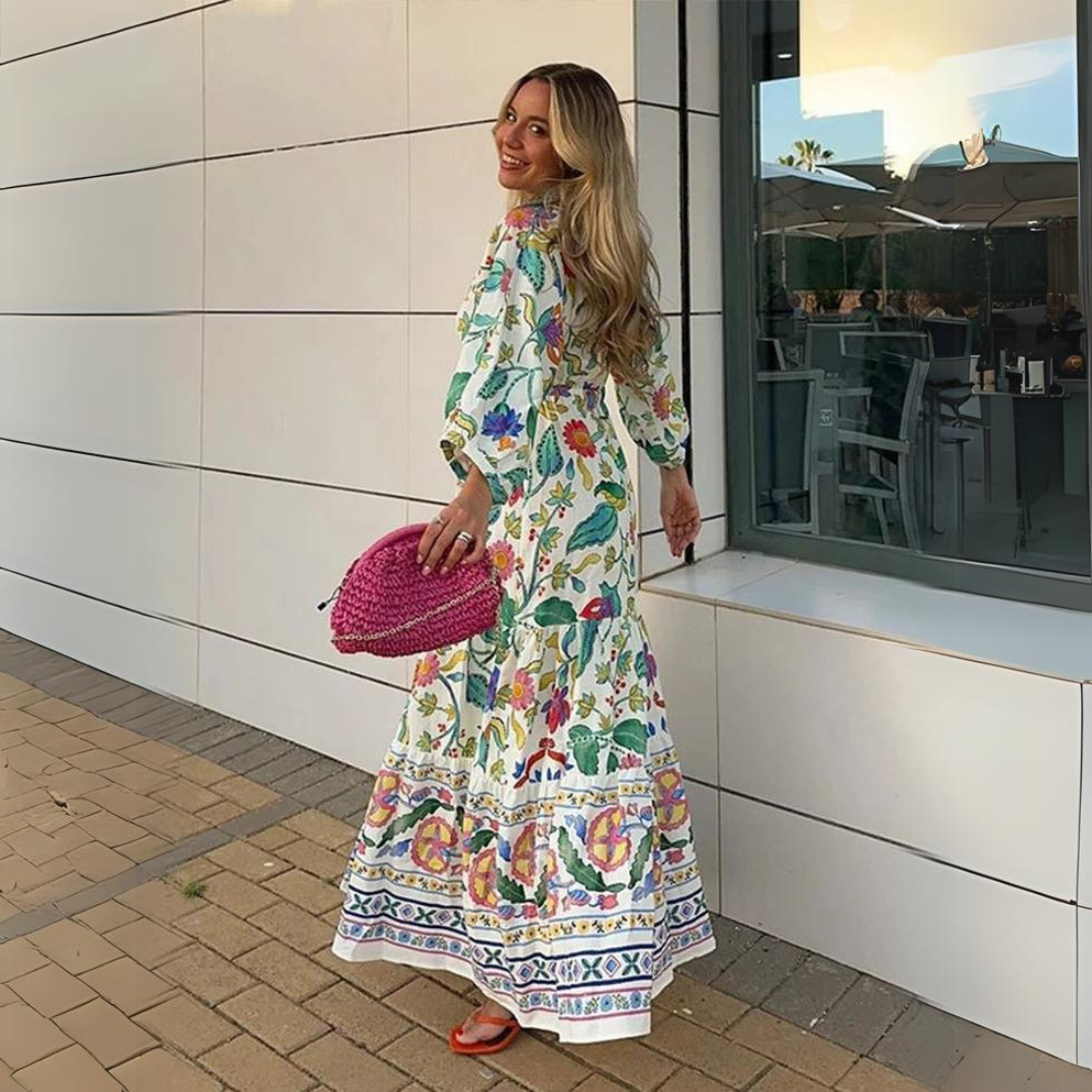 'Daisy' printed hollow out maxi dress