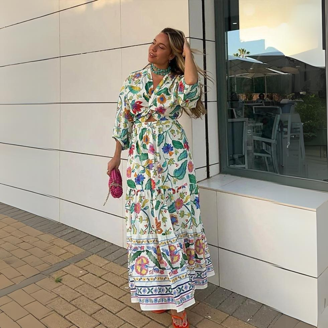 'Daisy' printed hollow out maxi dress