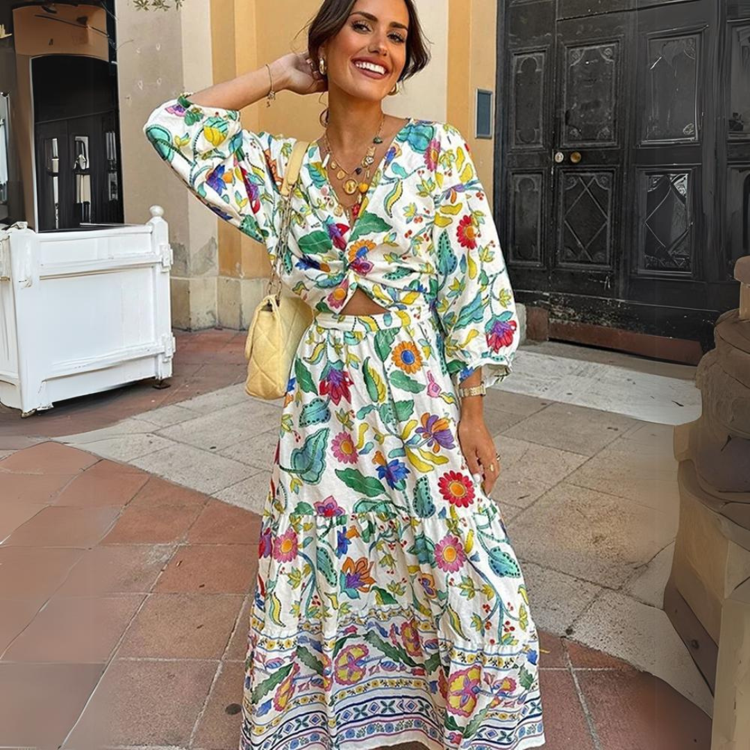 'Daisy' printed hollow out maxi dress