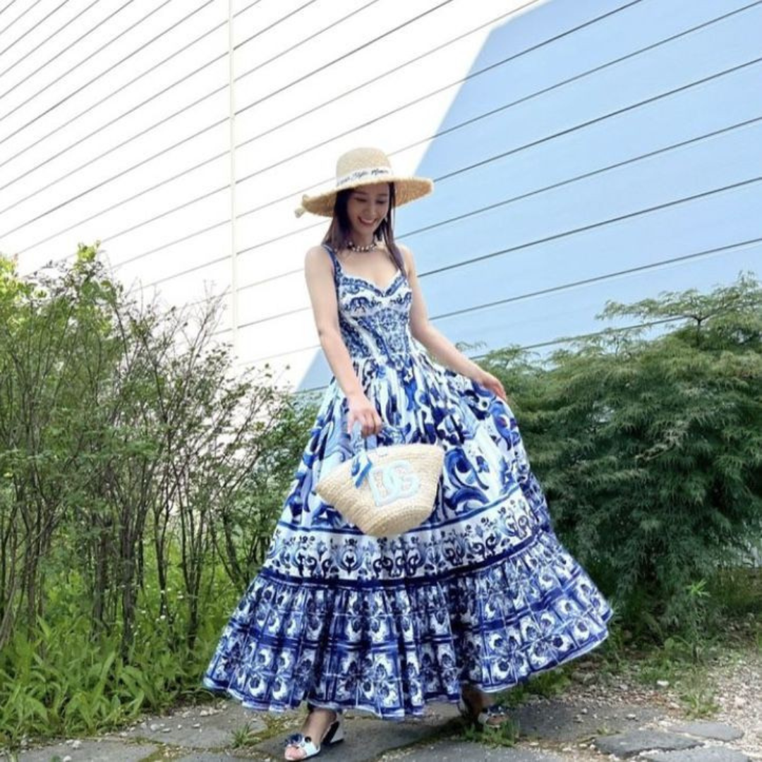 'Summer days' Printed V-neck maxi dress