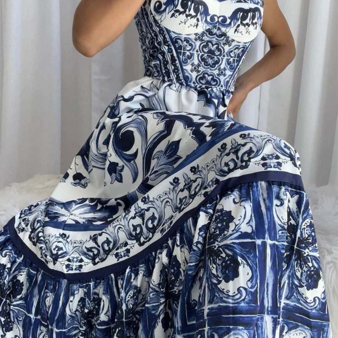 'Summer days' Printed V-neck maxi dress