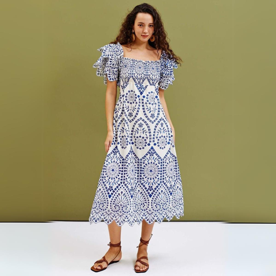 'Gerry' embroidered cotton maxi dress