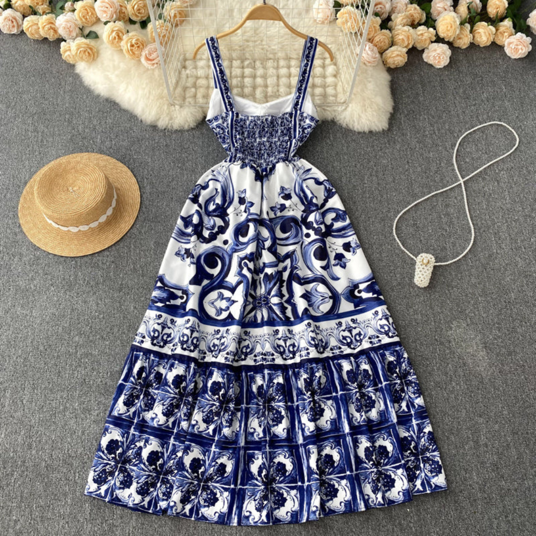 'Summer days' Printed V-neck maxi dress