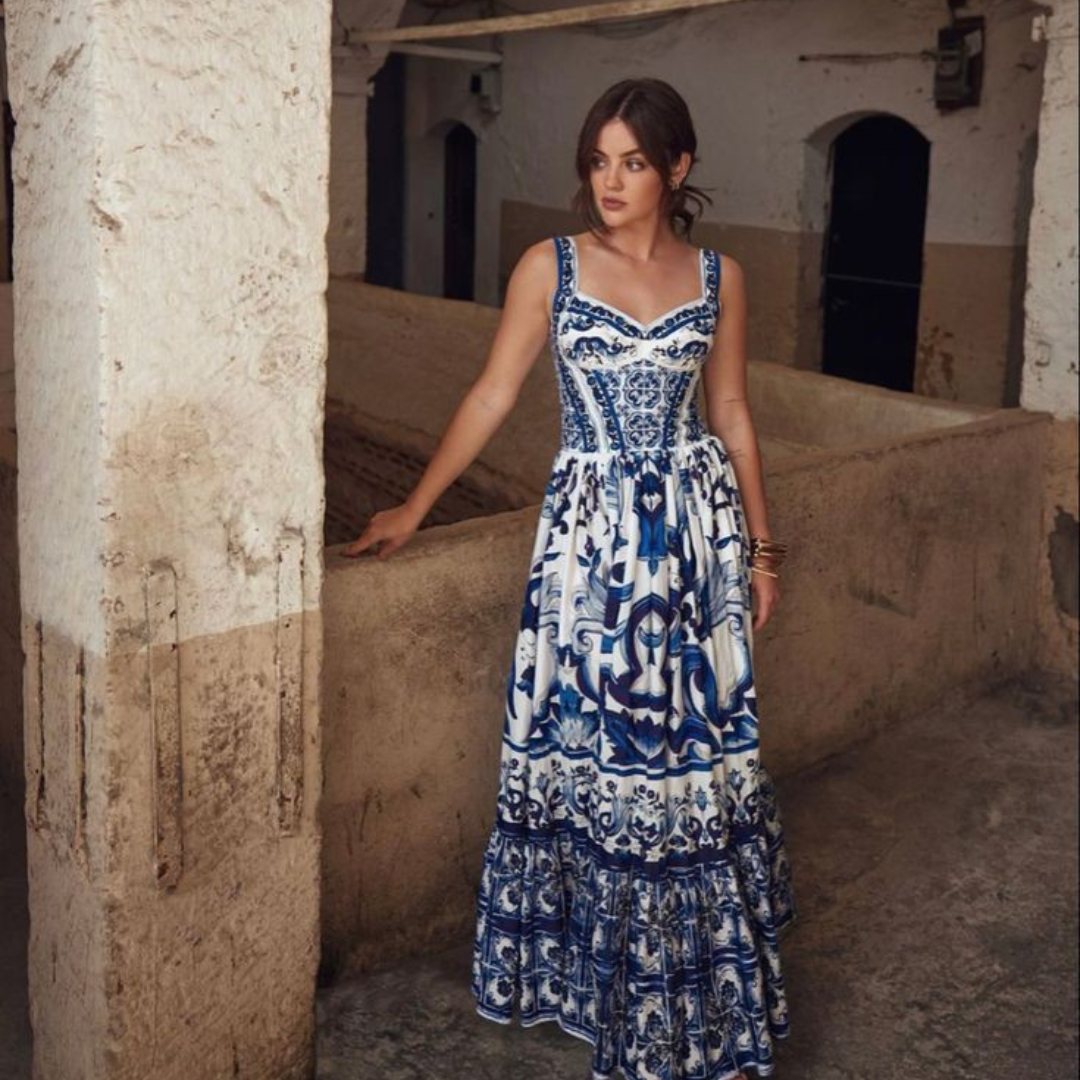'Summer days' Printed V-neck maxi dress