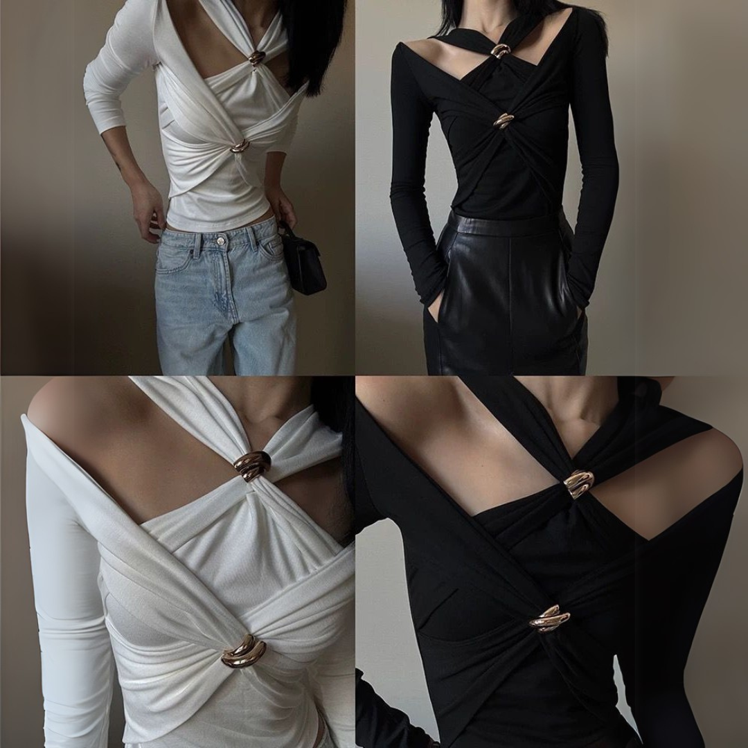 'Bella' criss-cross gold metal detailing top