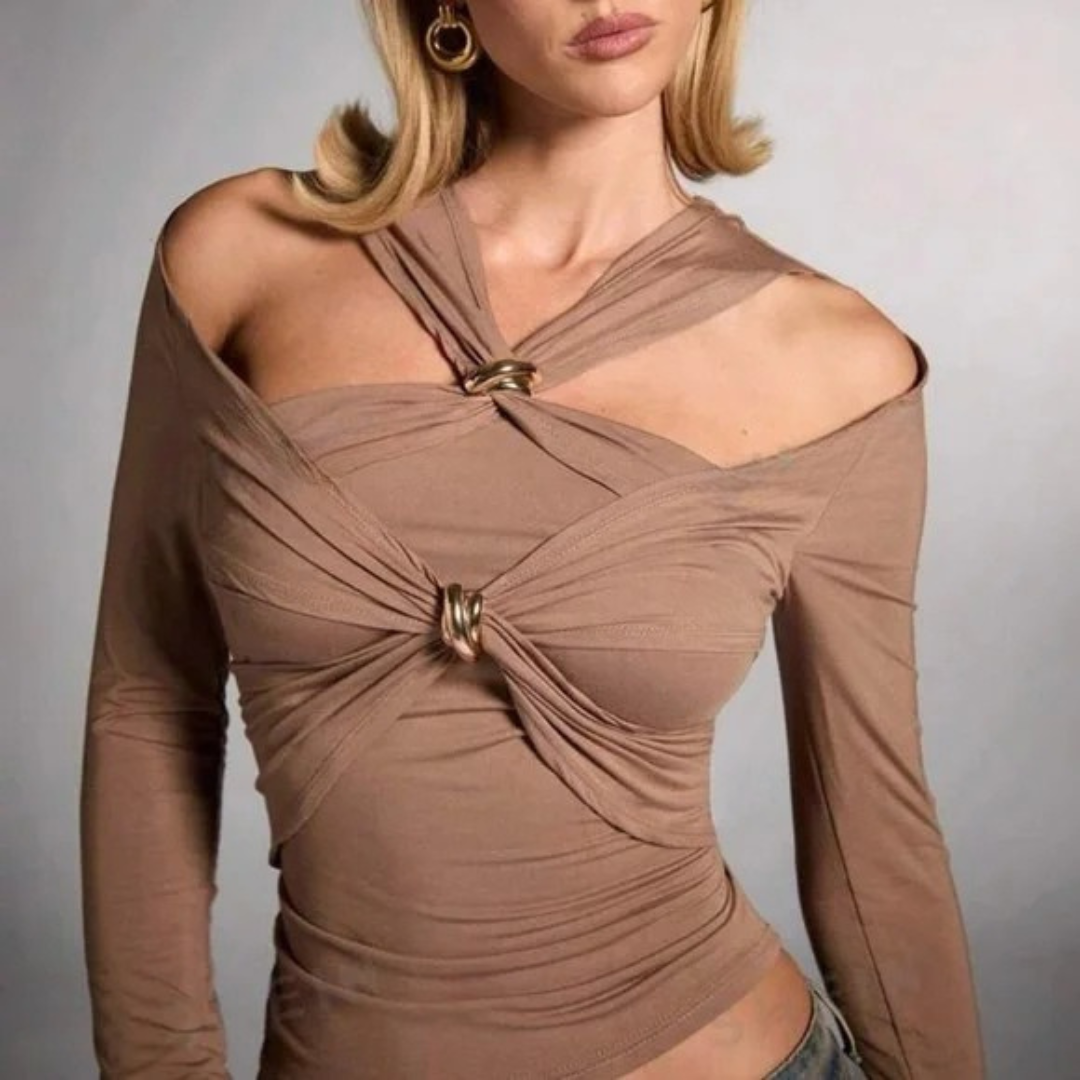 'Bella' criss-cross gold metal detailing top