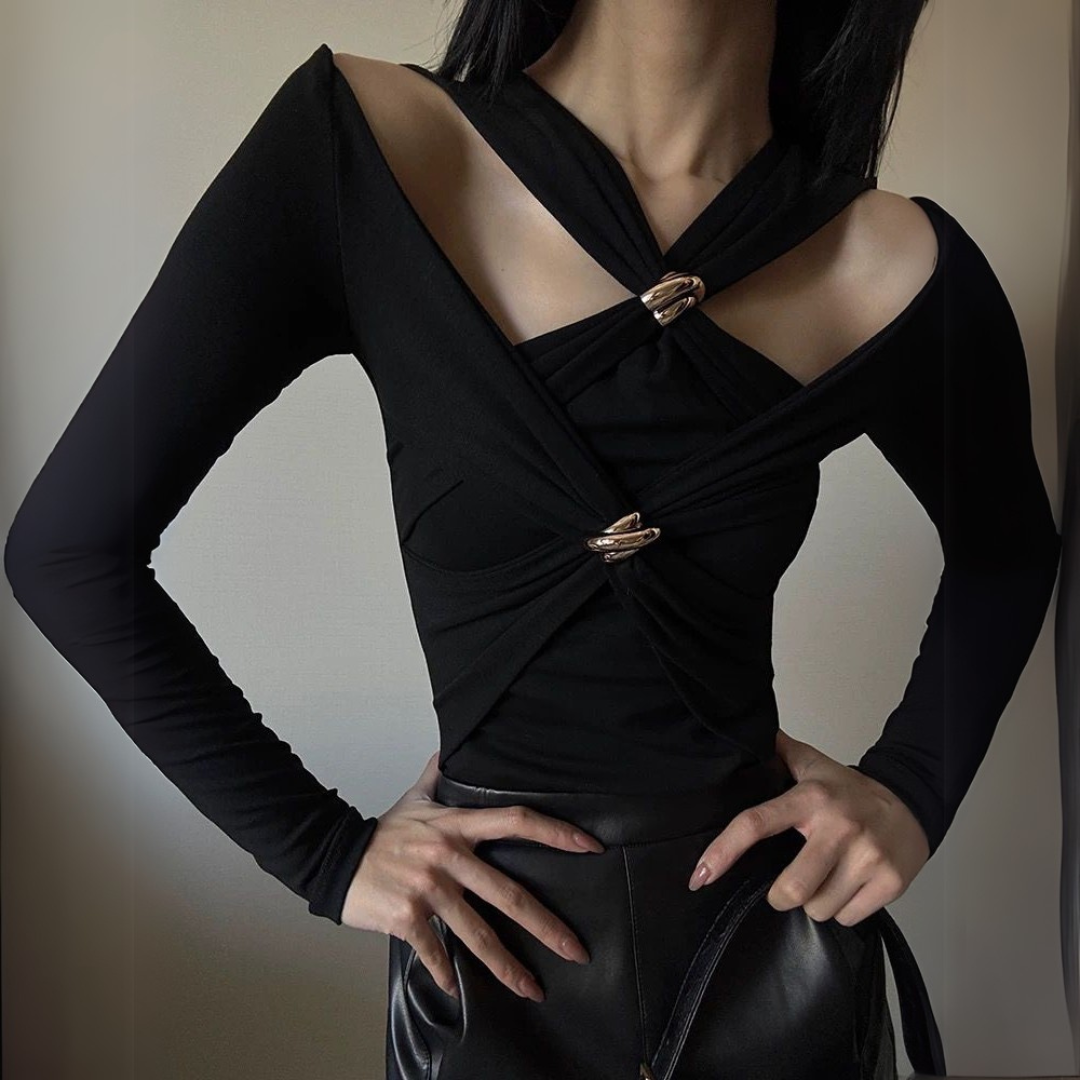 'Bella' criss-cross gold metal detailing top