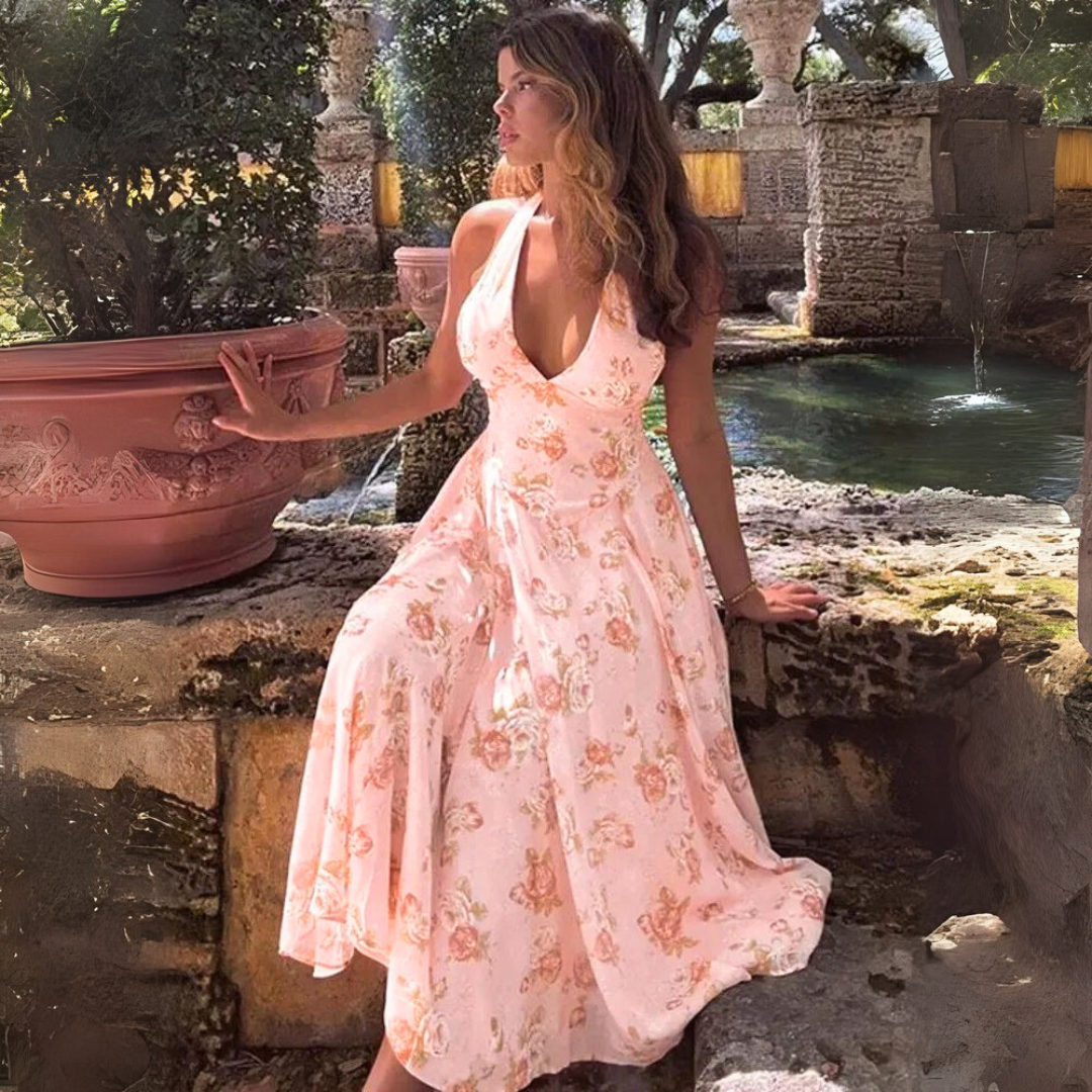 'Amaira' halter neck maxi dress