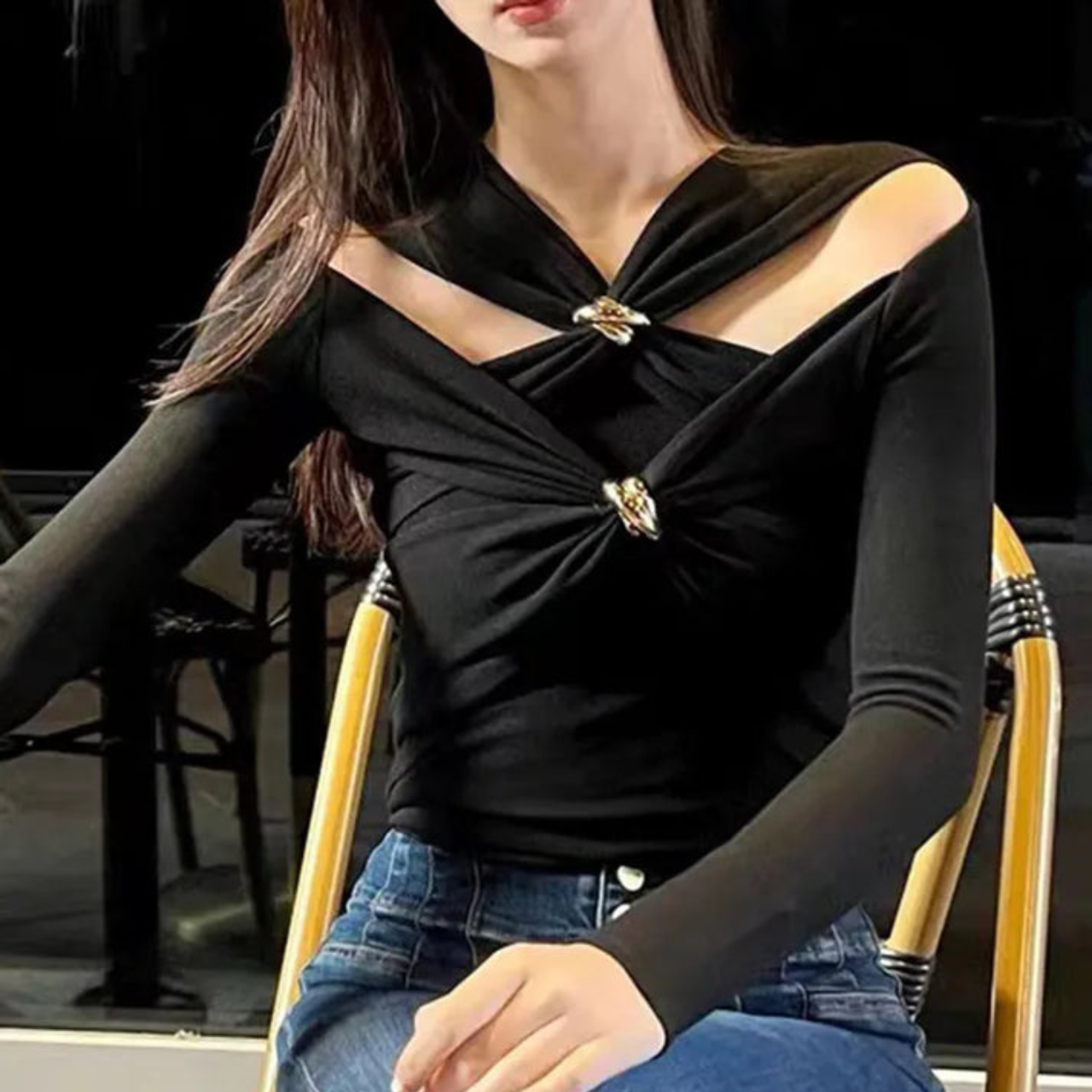 'Bella' criss-cross gold metal detailing top