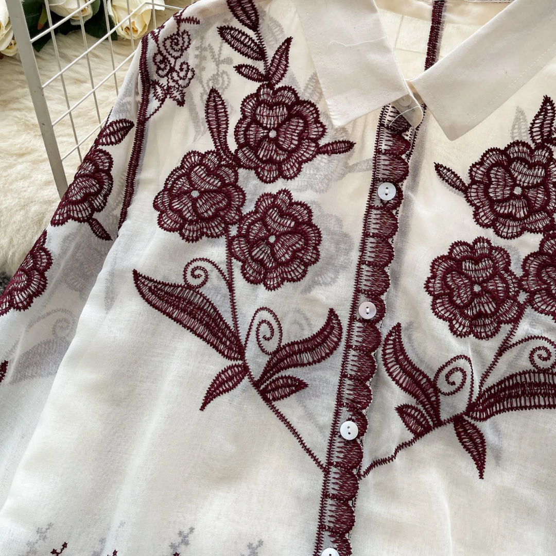'Emma' luxe embroidered cotton shirt