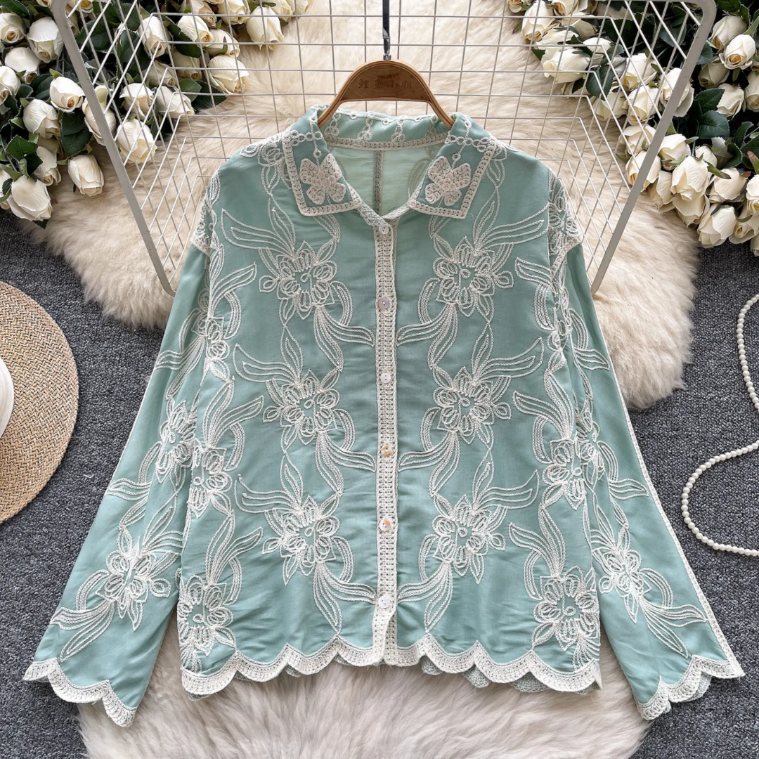 'Glolria' luxe embroidered cotton shirt