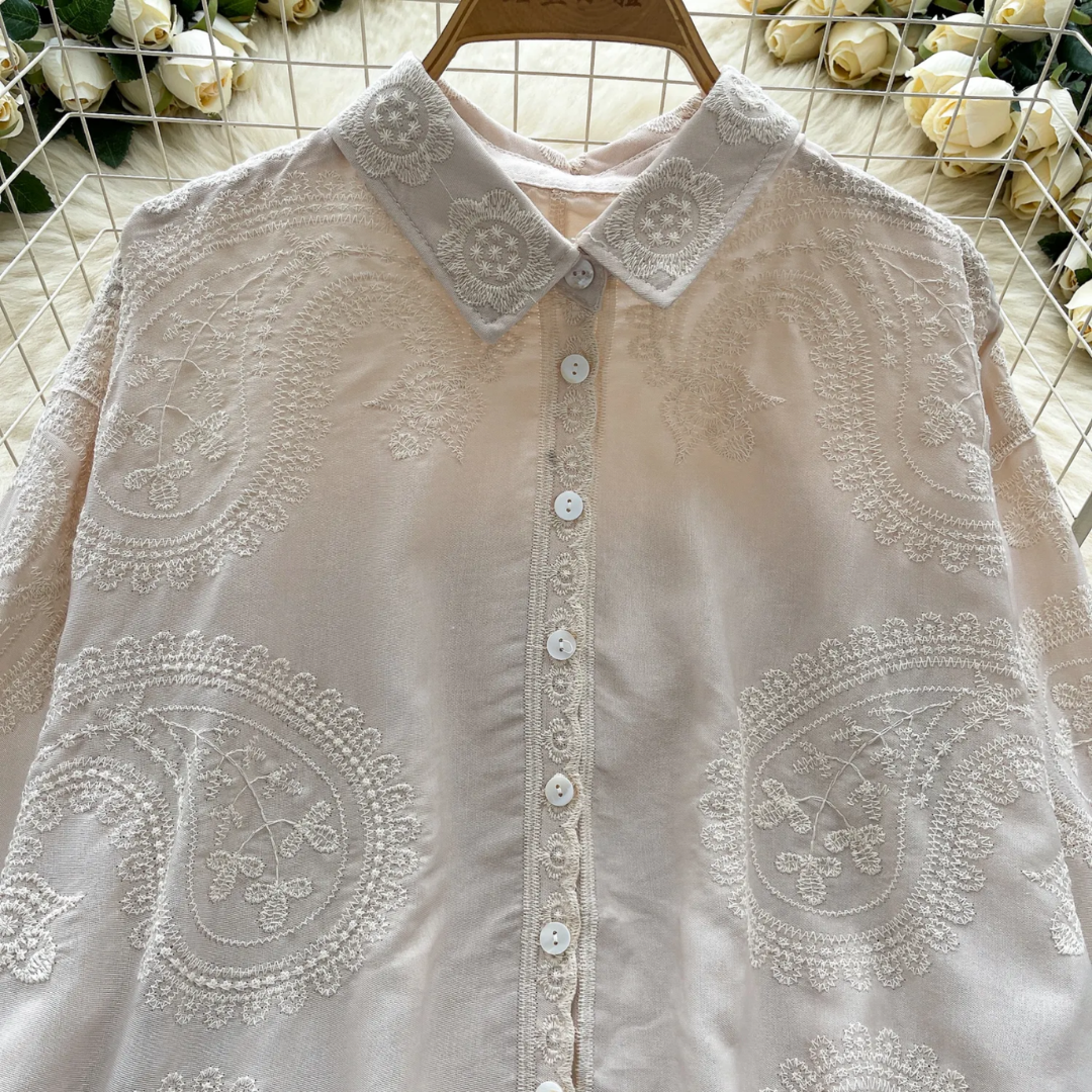 'Masha' luxe embroidered cotton shirt
