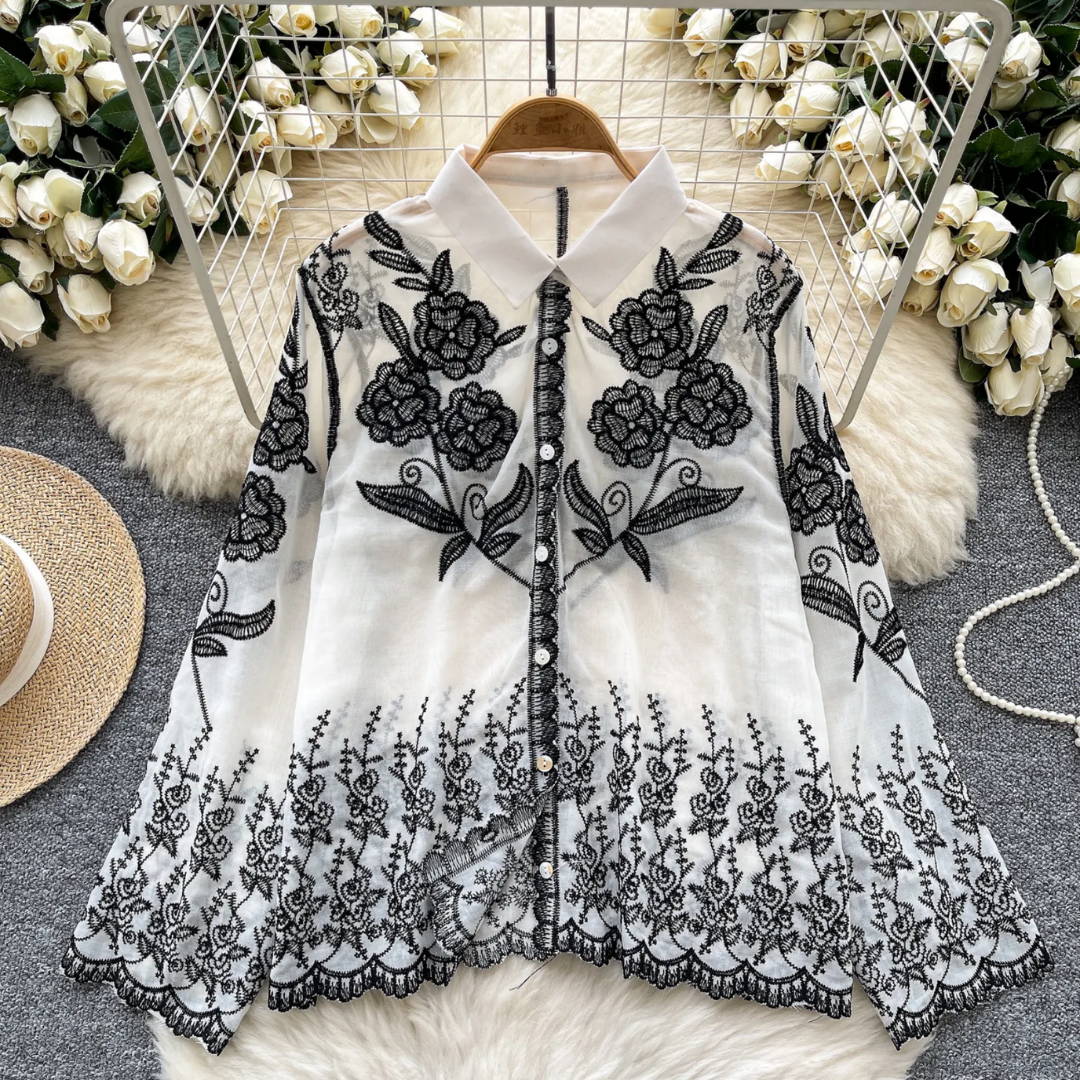 'Emma' luxe embroidered cotton shirt