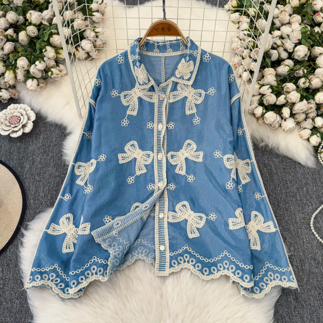 'Byra' luxe embroidered cotton shirt