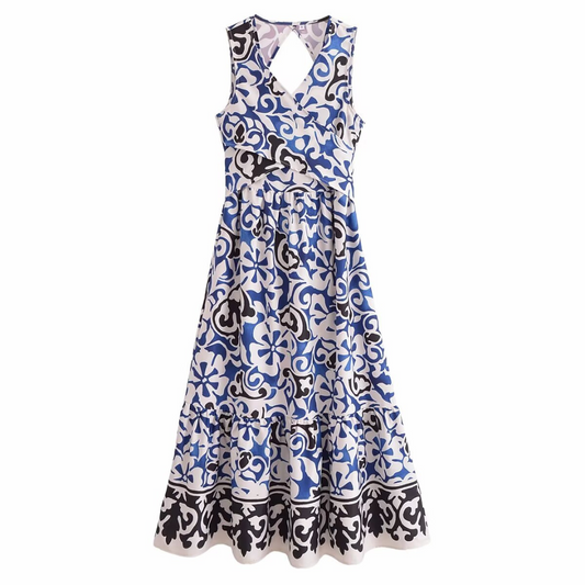 'Kinaya' printed V-neck maxi dress