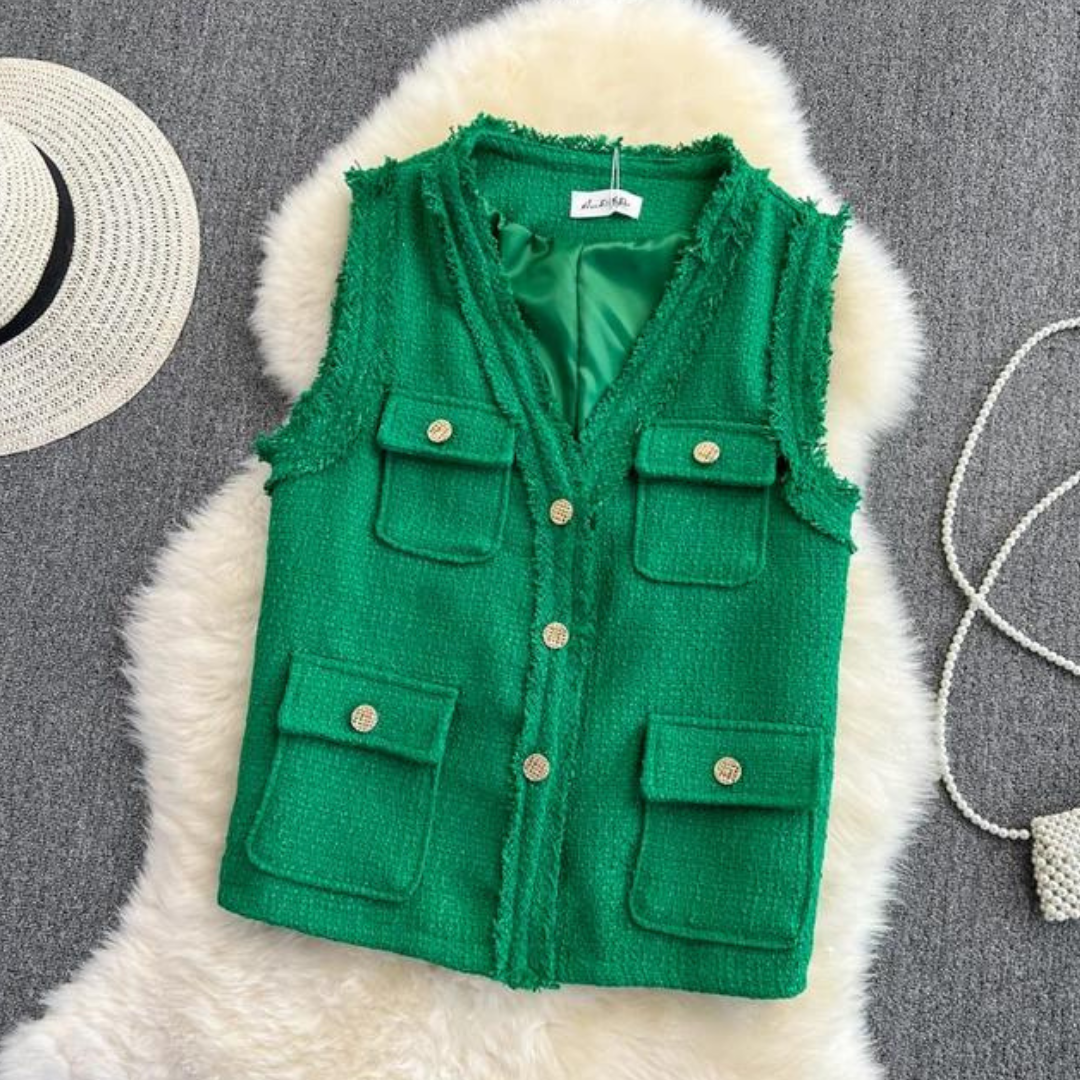 'Audrey' V-Neck tweed vest