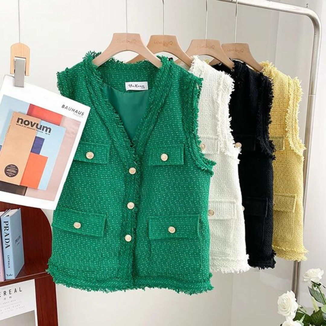 'Audrey' V-Neck tweed vest