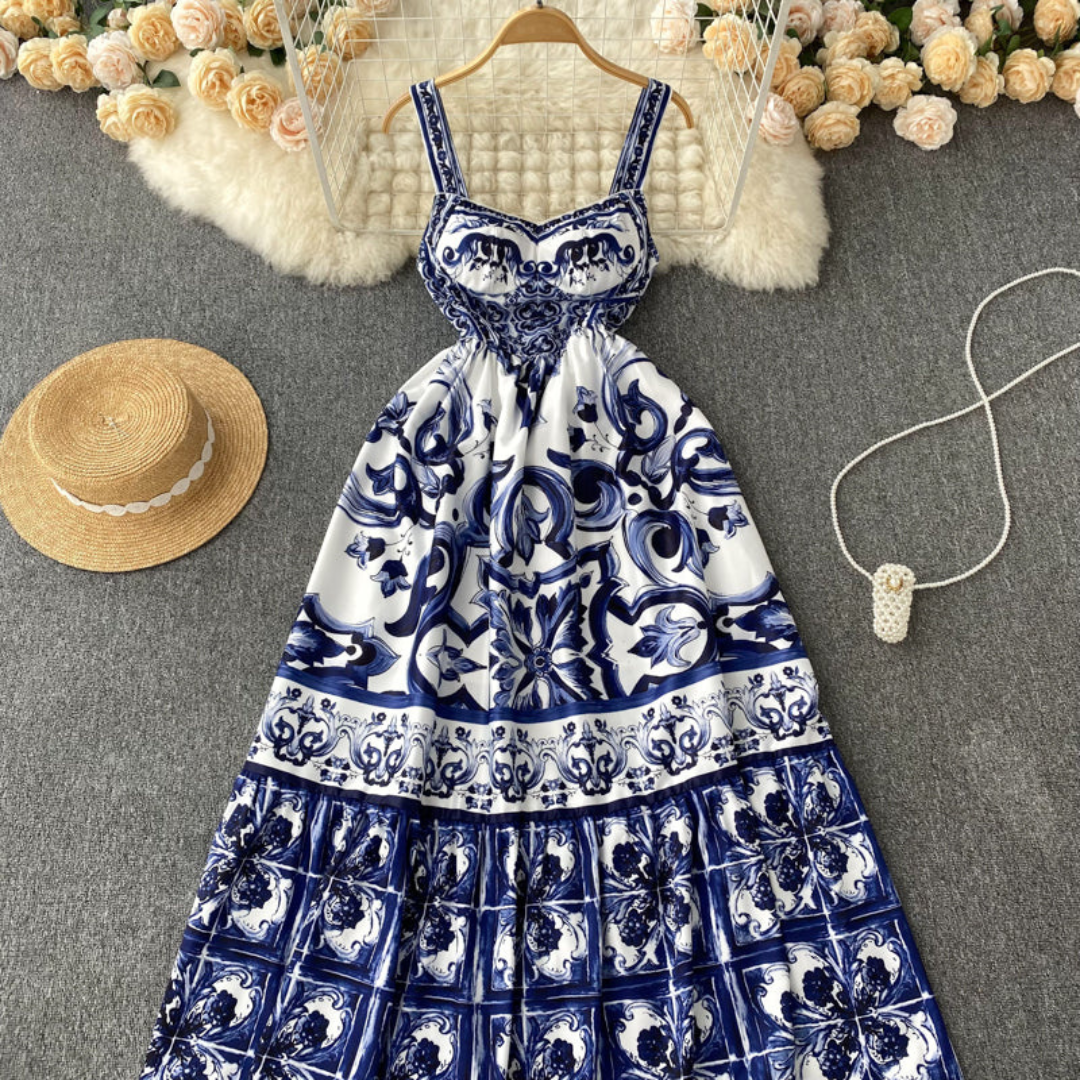 'Summer days' Printed V-neck maxi dress