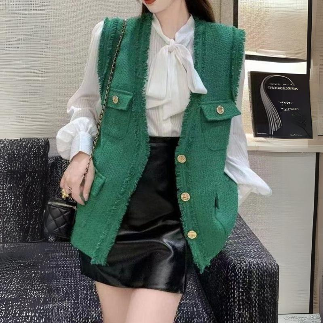 'Audrey' V-Neck tweed vest