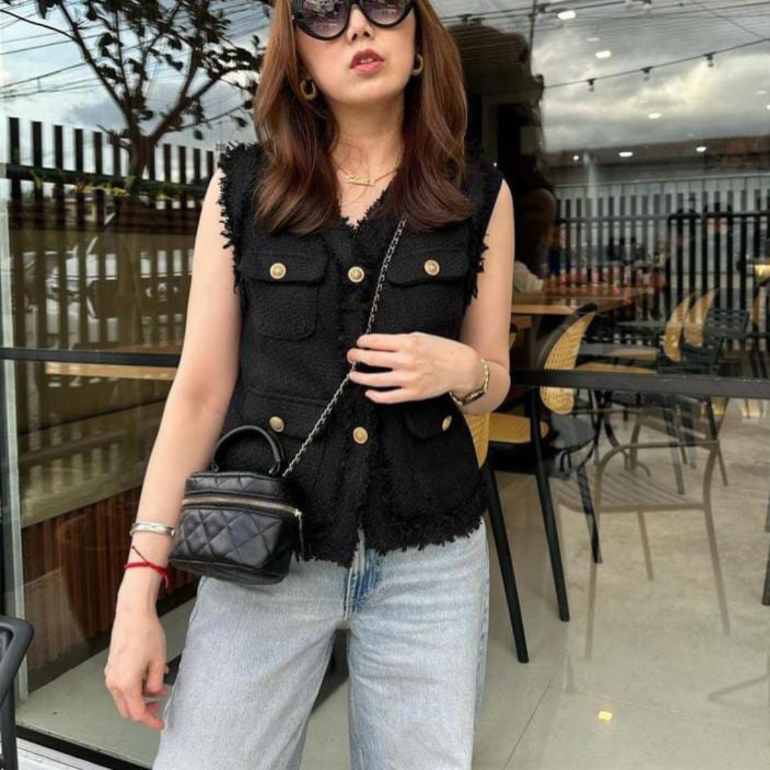 'Audrey' V-Neck tweed vest