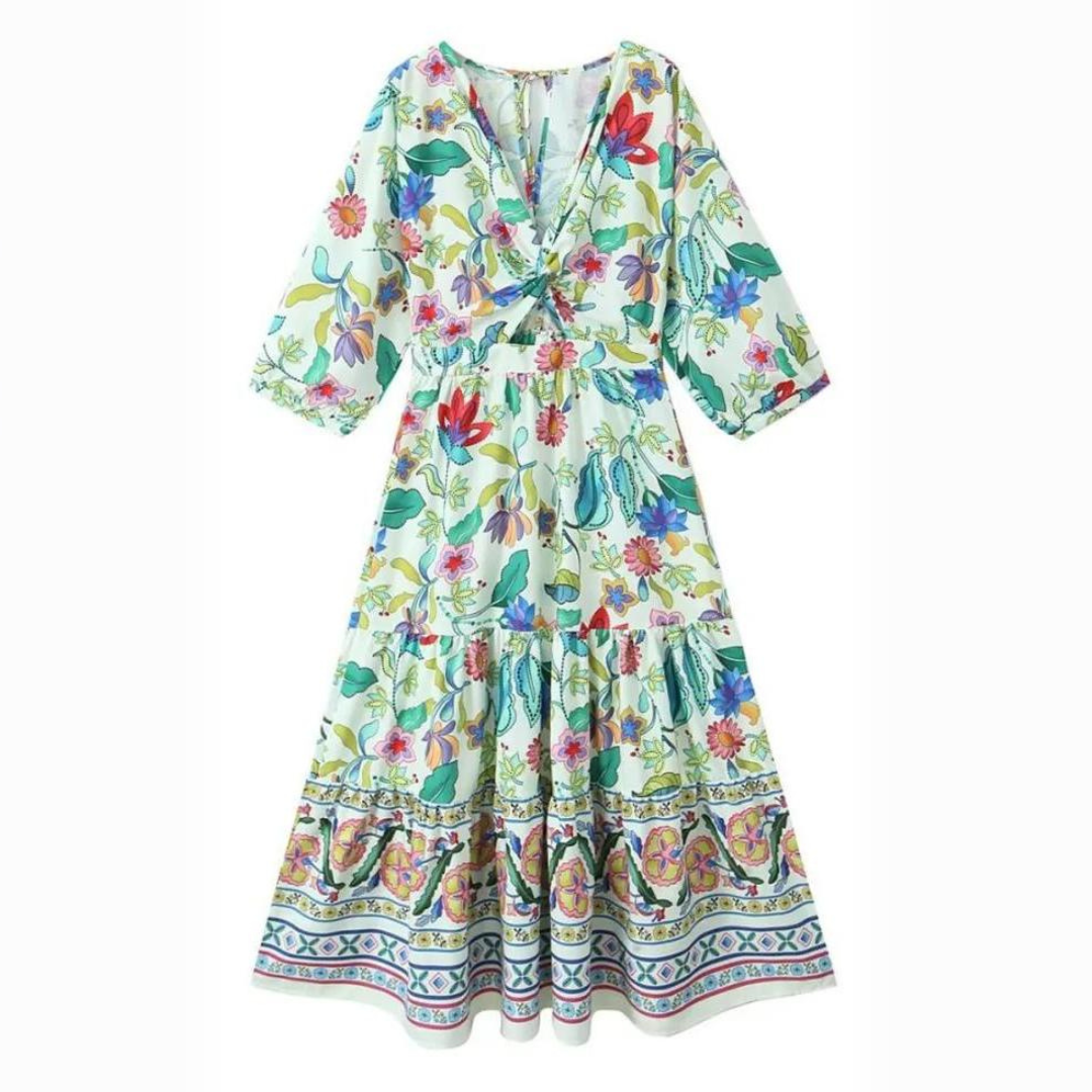 'Daisy' printed hollow out maxi dress