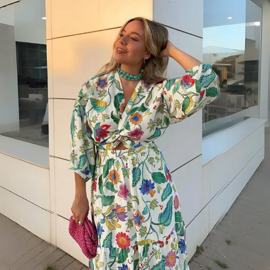 'Daisy' printed hollow out maxi dress