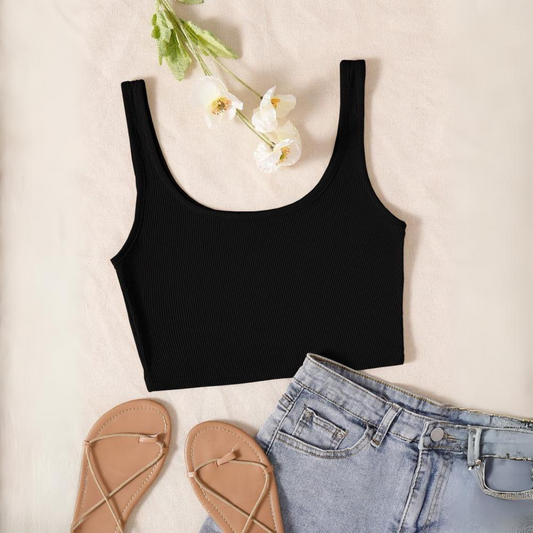 Basic U neck ribbed crop top