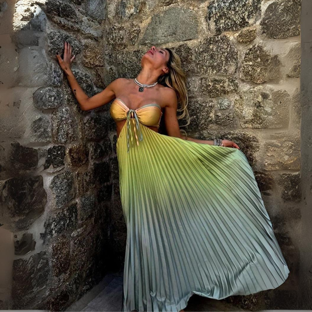'Genela' gradient pleated long dress