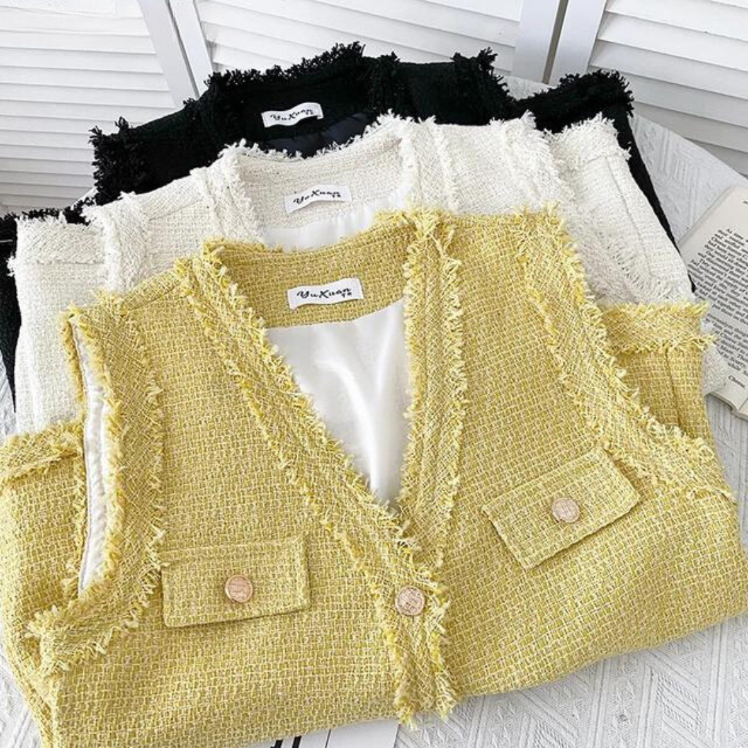'Audrey' V-Neck tweed vest