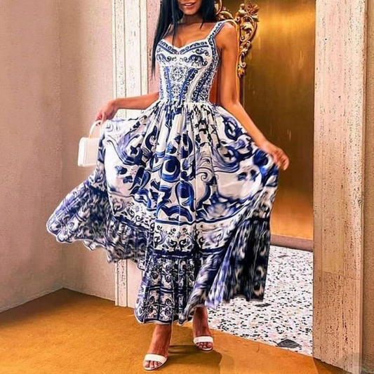 'Summer days' Printed V-neck maxi dress
