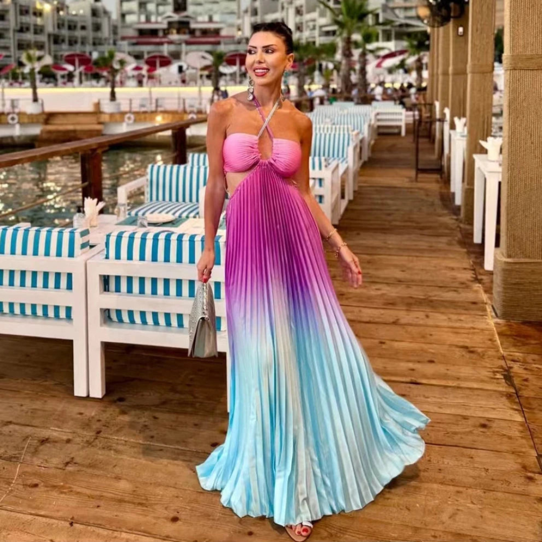 'Genela' gradient pleated long dress
