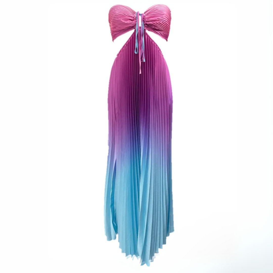 'Genela' gradient pleated long dress