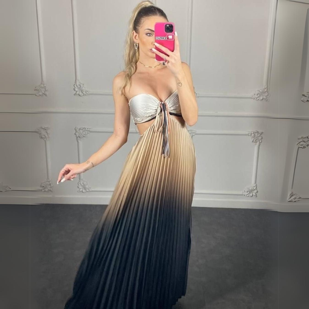 'Genela' gradient pleated long dress