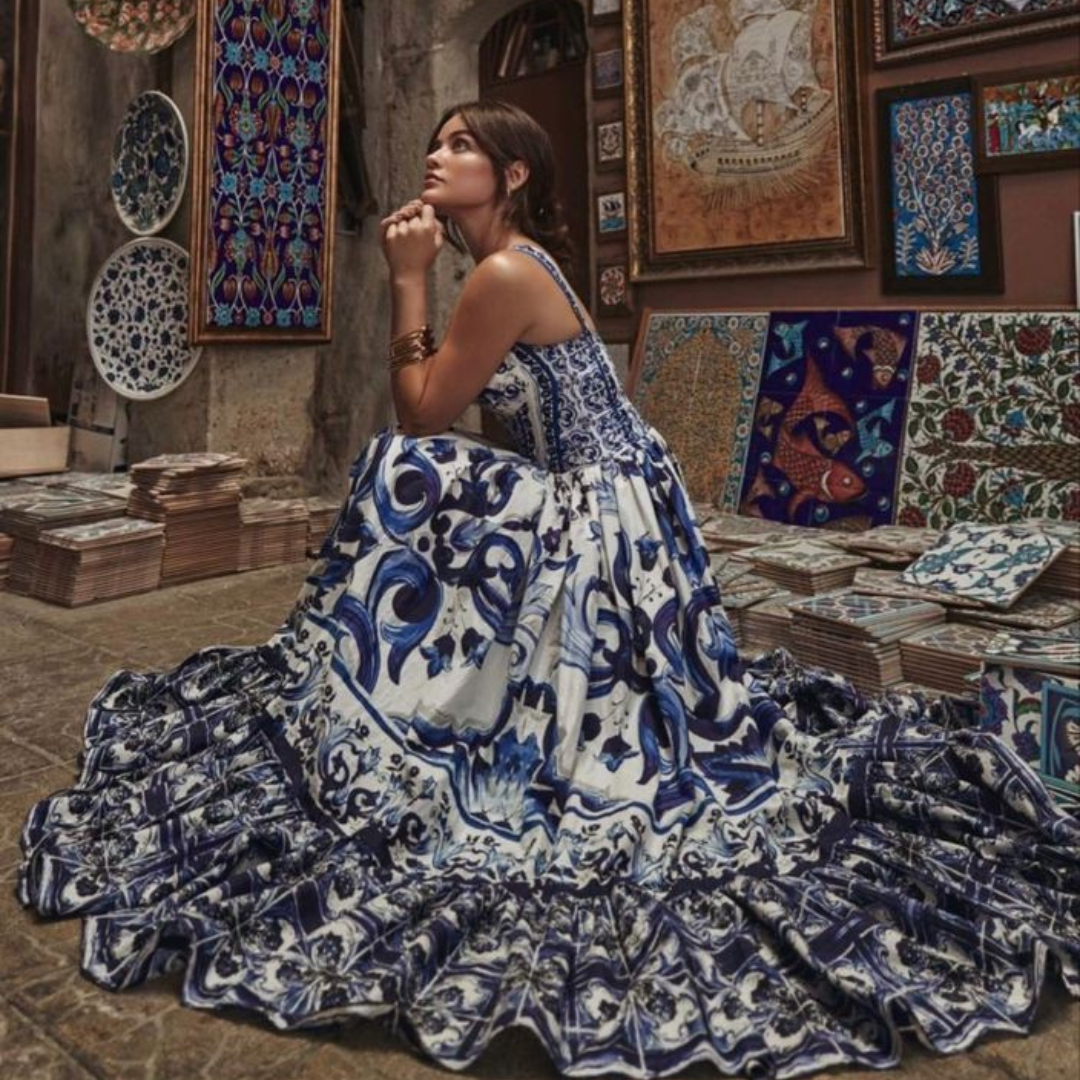 'Summer days' Printed V-neck maxi dress