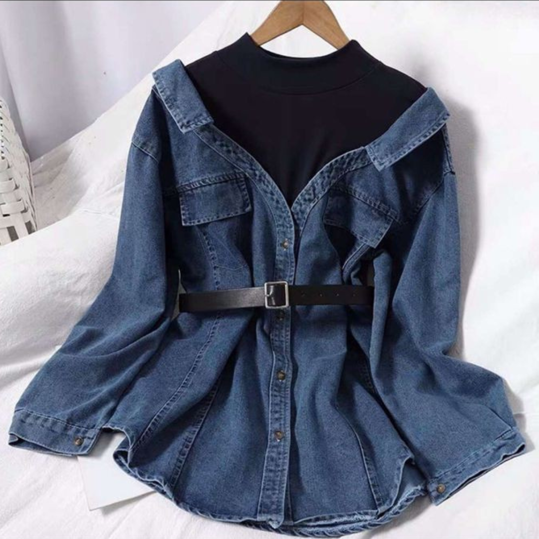 'Jane' denim layered shirt with belt