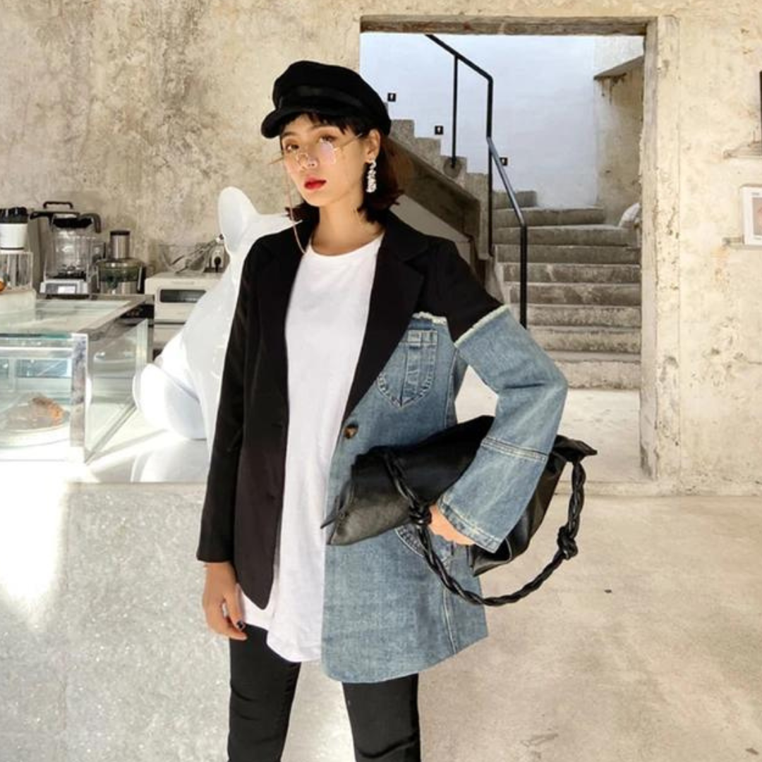 Vintage denim patchwork blazer