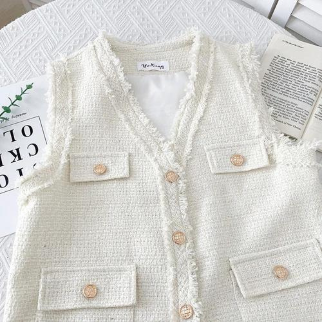 'Audrey' V-Neck tweed vest