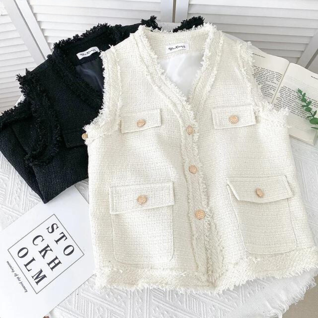 'Audrey' V-Neck tweed vest