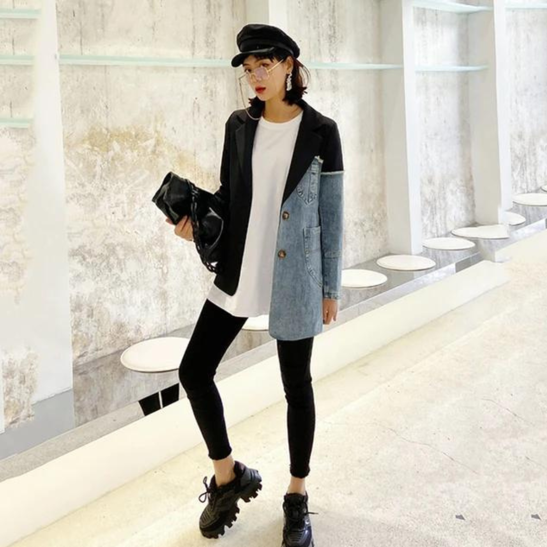 Vintage denim patchwork blazer