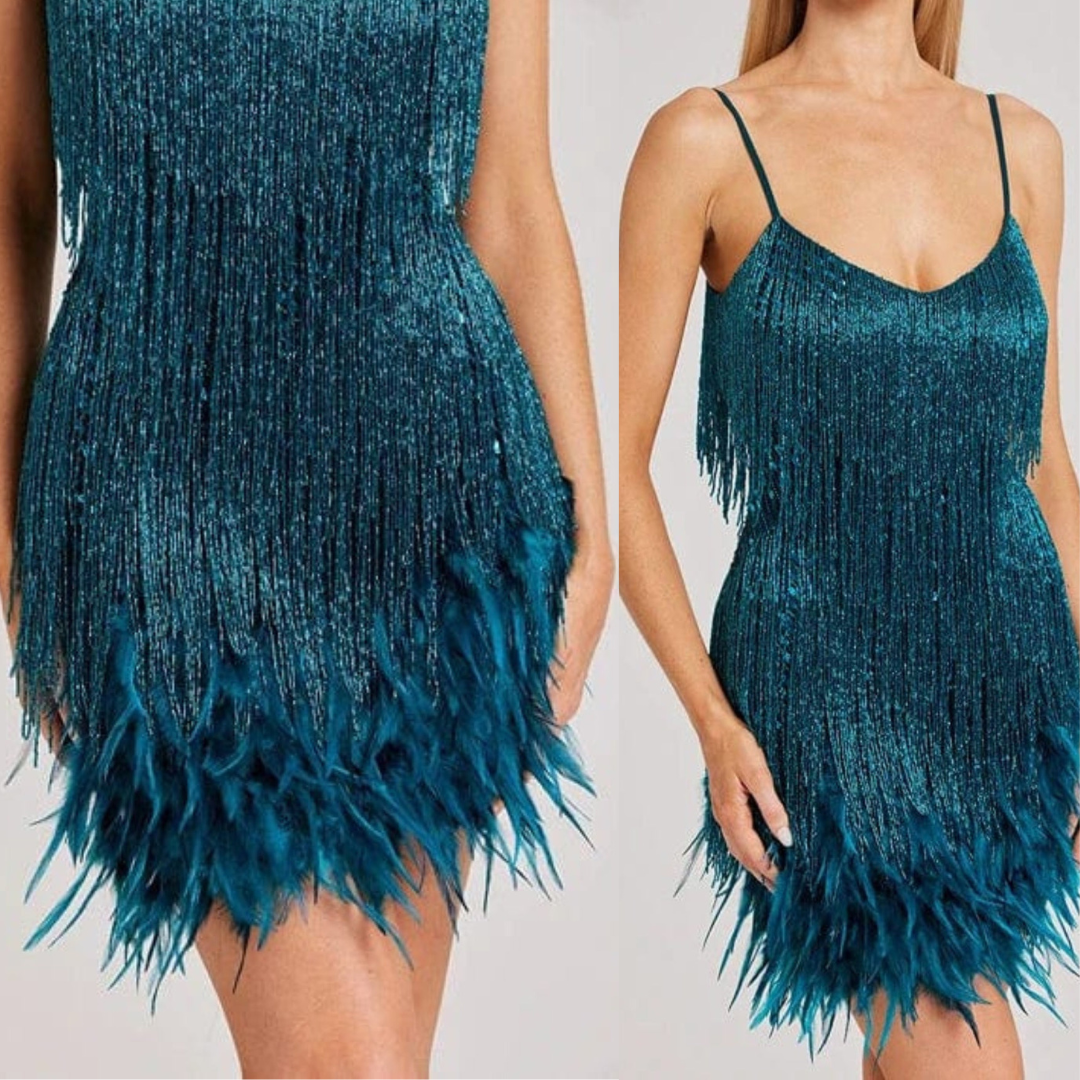 'Dancing through the night' tassel feather dress