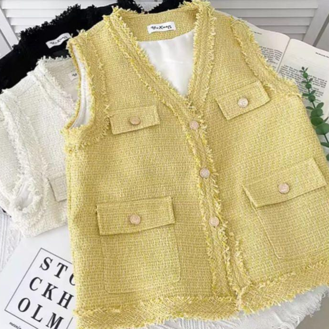 'Audrey' V-Neck tweed vest