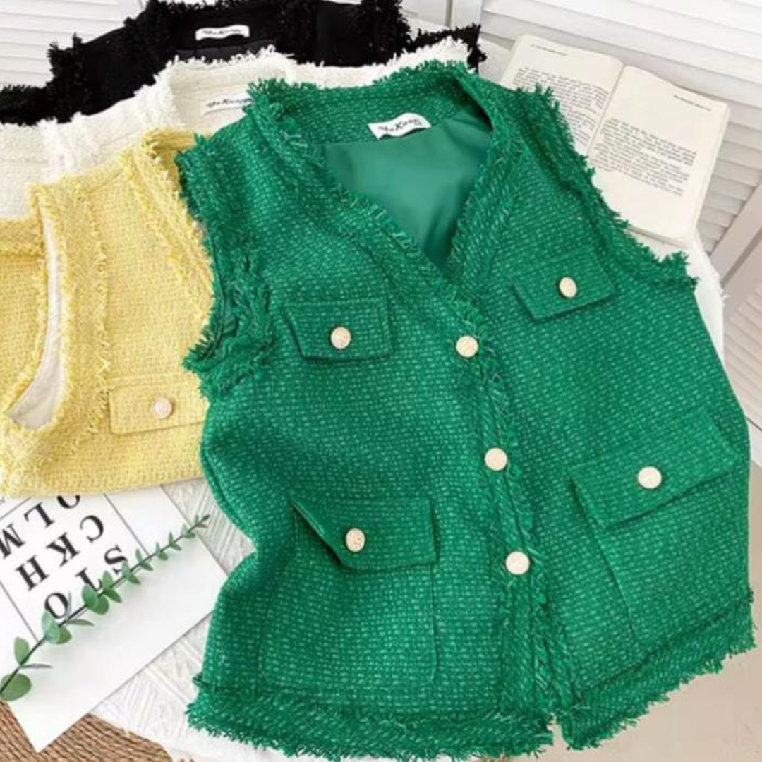 'Audrey' V-Neck tweed vest