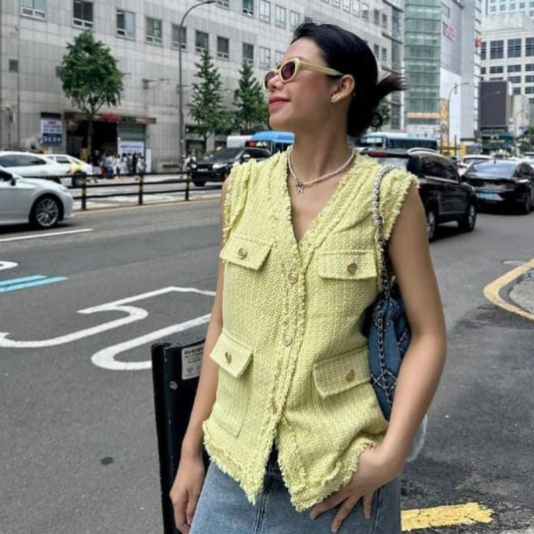 'Audrey' V-Neck tweed vest