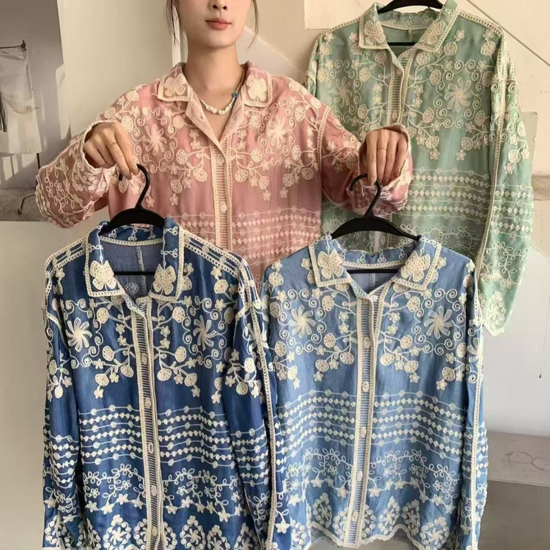 'Vanessa' luxe embroidered cotton shirt