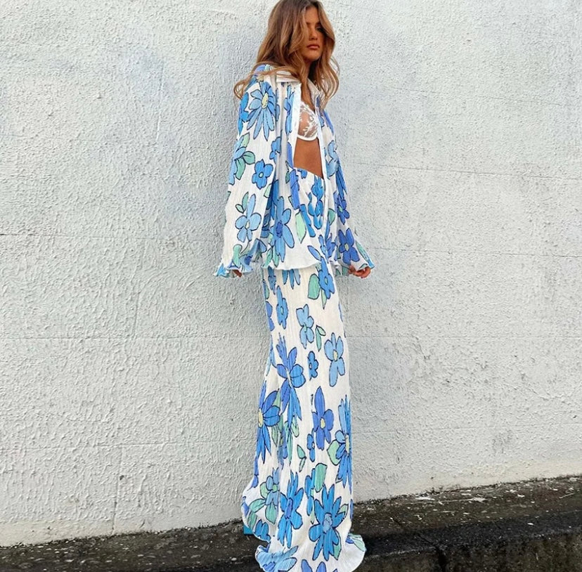 Crinkled floral co-ord set ( 2 piece )